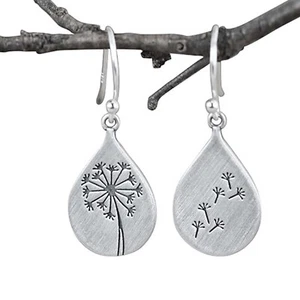 Pendientes colgantes de diente de león de plata de ley 925 en forma de pera joyería hecha a mano rd15 - Imagen 1 de 10