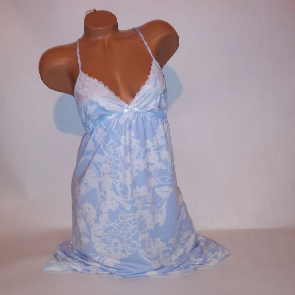 Apt 9 Lencería Chemise Slip Pequeña Azul Blanco Floral Alto Bajo Encaje Borde Inalámbrico Foto 1 de 4
