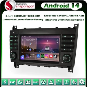 Radio Coche Android 14 Qualcomm 128GB 8 Núcleos GPS para Mercedes Clase C/G/CLC W203 - Imagen 1 de 21