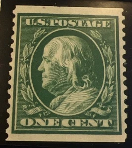 US Stamp Scott 387 LH 1910 1¢ Green Washington Vert Coil S/L Wmk CV $225 - Picture 1 of 2
