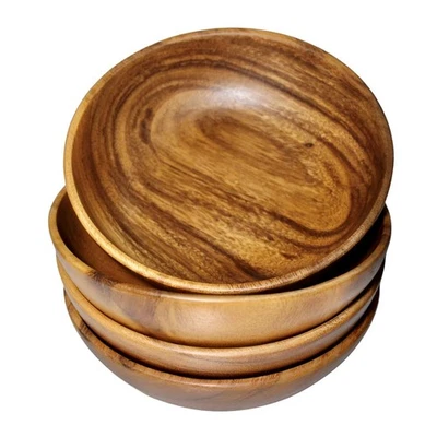 Juego de ensaladeras de madera - Juego de 4 ensaladeras de madera de acacia de 7” para comida, Ru... Foto 1 de 4