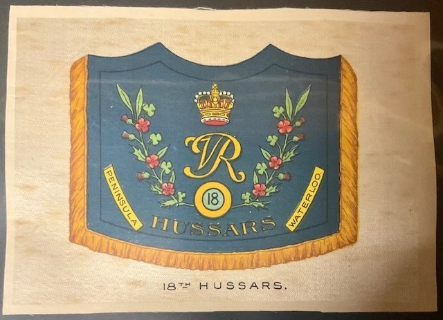 BDV SILK CIGARETTE CARD-REGIMENTAL COLOURS & CRESTS-G Size-18th HUSSARS - Image 1 of 1