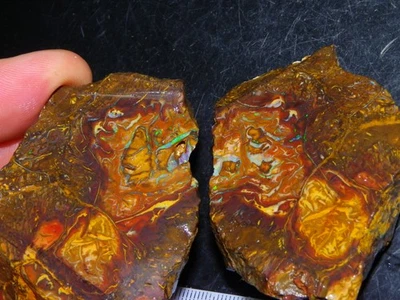 Bonito par de tuercas/especimen de ópalo Koroit áspera/en rodajas patrones de 738 quilates/algunos incendios sin precio base Au Foto 1 de 4