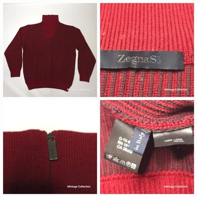 Ermenegildo Zegna Sport 1/4 Zip Ribbed Burgundy Wool Sweater Sz S MADE IN ITALY - Image 1 of 4