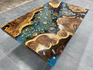 36"x60" Handmade Ocean Epoxy River Table | Live Edge Wood & Resin Coffee Table - Picture 1 of 10