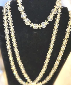 Vtg XXL 62" Faceted Quartz Rock Crystal Hand Knotted 8.3mm Bead Endless Necklace - Picture 1 of 12