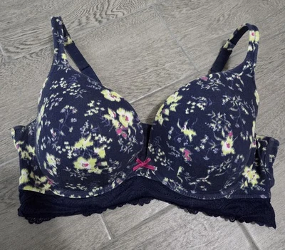 Sutiã Cacique Tamanho 40DD Forrado Acolchoado Balconette Azul Floral - Imagem 1 de 3