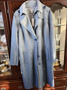 Chico’s Petite Blue Ombré Faux-Suede Trench Coat *BRAND NEW WITH TAGS* - Picture 1 of 13