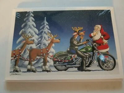 HARLEY DAVIDSON CHRISTMAS CARDS #X475 HARLEY RUDOLPH & SANTA CLAUS (10)  - Image 1 of 3