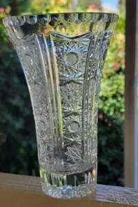 Crystal Vase Bohemian Czech , 6.5" Hand Cut Queen Lace Lead Glass - Picture 1 of 13