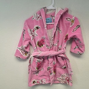 Bullfrogs And Butterflys For Kids Bathrobe Long Sleeve Stretch Pink Size 5/6 - Picture 1 of 10