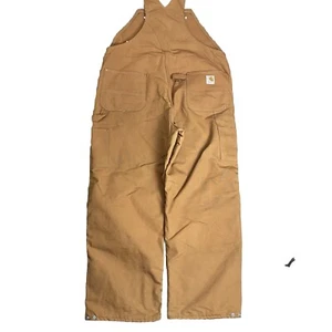 Vintage Tan Carhartt Dungaree Overall Pants Red Duck Lining Size 44x30 - Picture 1 of 6