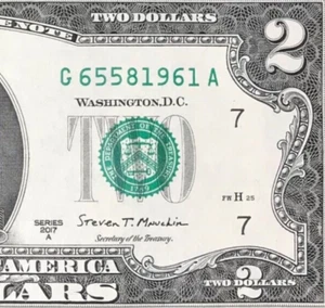 G 6558 1961 A : TRAILING YEAR 1961 $2 Two Dollar Bill Serial Number - Picture 1 of 3