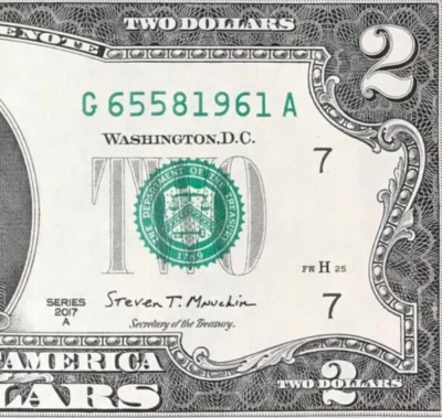 G 6558 1961 A : TRAILING YEAR 1961 $2 Two Dollar Bill Serial Number - Image 1 of 3