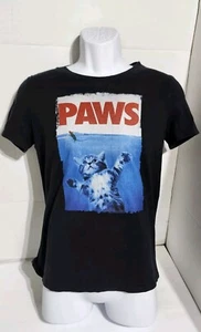 Womens Paws Jaws Parody Size M Black T-Shirt Cute Funny - Picture 1 of 17
