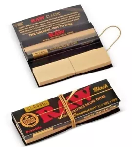 RAW Black Classic Connoisseur Papers Tips Natural Unrefined Rolling 1.25 1 1/4 - Picture 1 of 3