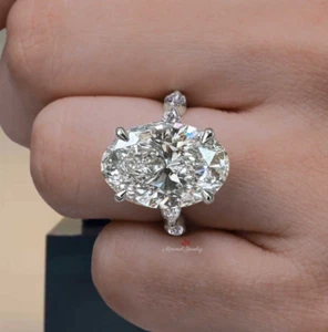 8 CT Oval Moissanite Engagement Ring 14k White Gold Halo Wedding Women Cocktail - Picture 1 of 8