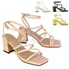 Womens Strappy Ankle Strap Sandals Ladies Low Mid Block Heel Shoes Square Toe 