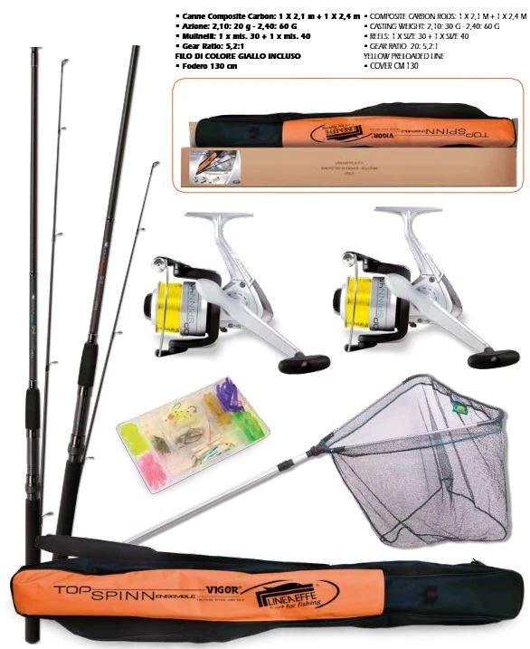 LINEAEFFE Spin Combinato Set 2 Canne +2 Rotoli+ Retino+ Esche + Sacca Viaggio - Immagine 1 di 1