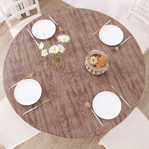 Round Vinyl Fitted Tablecloth with Flannel Backing Elastic Edge Design Table Cov - Picture 1 of 12