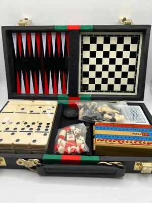 Excalibur 6 in 1 Game Black Portable Travel Case Chess Domino Cards Checkers - Image 1 of 4