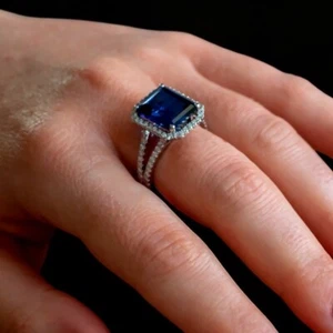 Anillo de platino 950 diamantes naturales 8,75 quilates cultivado en laboratorio zafiro azul esmeralda - Imagen 1 de 12
