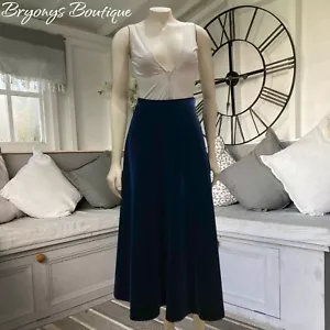 Vintage Laura Ashley Blue Velvet Maxi 34" Long Skirt 12 Made in UK 8 10 - Picture 1 of 10