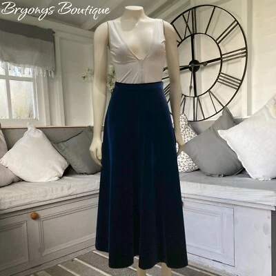 Falda Larga Vintage Laura Ashley Azul Terciopelo Maxi xx" 12 Hecha en Reino Unido 8 10 Foto 1 de 4