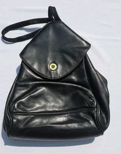 Perlina New York Black Soft Leather Zipper Backpack Purse Modern Chic Unisex - Picture 1 of 14