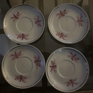 Royal Worcester Porzellan Untertassen Set 4 Vintage Sammlerstück Floral Rosa Goldrand - Bild 1 von 6