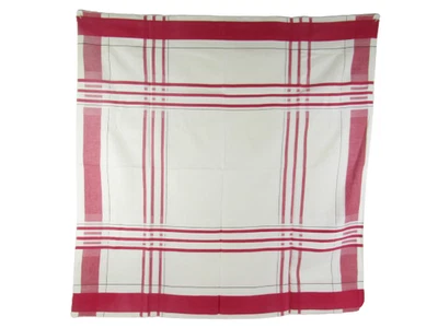 Beige Red Black Plaid Canvas Fabric 50x50" Craft Material Pre-Owned Stains - Image 1 of 4