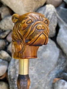Vintage Schuhlöffel Bulldogge Kopf Bambus Holzstab Bakelit 23 Zoll - Bild 1 von 18