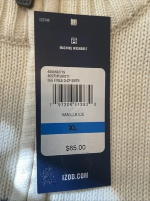Izod Sweater Mock Neck Zip Pullover Mens XL Vanilla Ice Nautical Blue Red. New - Image 1 of 2