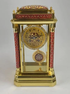 Rare Large Antique Champleve Enamel 4 glass mantel clock Restored Fratelli - Picture 1 of 24