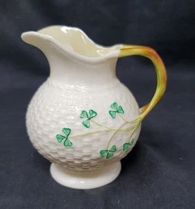 Belleek Basketweave Kleeblatt Milchkännchen - 2. grüne Mark - Irland - 1955 - 1965 - Bild 1 von 11