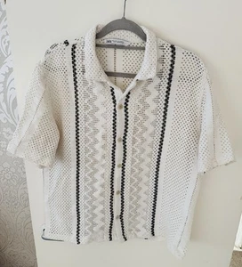 Zara Contrast Crochet Shirt Size M - Picture 1 of 5