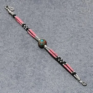 Coral Tibetan Turquoise Onyx Handmade Jewelry Beaded Nepali Bracelet 6" SR 003 - Picture 1 of 6