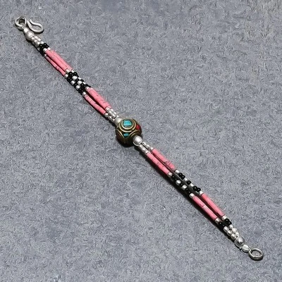 Coral Tibetan Turquoise Onyx Handmade Jewelry Beaded Nepali Bracelet 6" SR 003 - Image 1 of 4