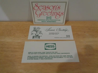 HESS OIL COMPANY 3 PIEZAS TARJETAS DE FELICITACIÓN DE TEMPORADA Y TARJETA 1967 PARA REMOLQUE CISTERNA HESS Foto 1 de 3