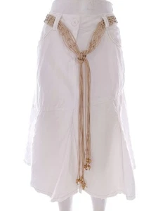 Life Love Fashion Size 10 (38) White Midi A-Line Skirt Linen 100% Pockets - Picture 1 of 5