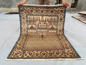 2,5x3,2 Fuß Antik Verblasst Gebetsteppich Terrakotta Handarbeit Weichflor Kinderzimmerteppich - Bild 1 von 10