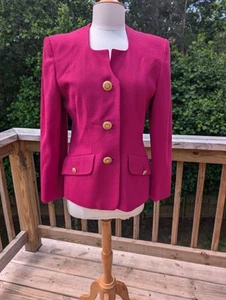 Vintage Liz Claiborne Fuschia Jacket 100% Wool Suit Career Woman Fran Drescher 8 - Picture 1 of 7
