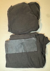 Ralph Lauren Home Collection Queen Sheet Set Charcoal Melange Black Silk Trim 2p - Picture 1 of 6