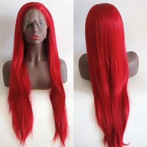 Mermaid red Women T Lace Front Wigs Long Straight Synthetic Hair Heat Resistant - Picture 1 of 8