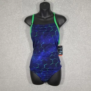 Speedo Women's Endurance+ Plus One Piece Swimsuit Blue Green 12 38 Fly Back Race - Picture 1 of 10