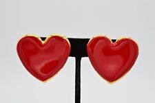 Vintage Statement Earrings Metal Large Heart Bright Red Enamel Valentine's 80s