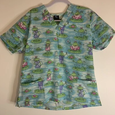 Blusa Médica Mediana Medgear Blue Frog Cuello en V Foto 1 de 4