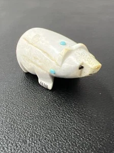 Corna in osso fetish di orso e intaglio turchese - Foto 1 di 7