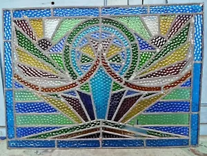 STAINED GLASS LEADED COLORED PANELS VINTAGE ART DECO ARCHITECTURAL SALVAGE OLD#2 - Picture 1 of 11