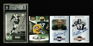 PAUL HORNUNG 2-WILLIE DAVIS JERRY KRAMER AUTOGRAPHED CARDS 3-SERIAL NUMBERED /25